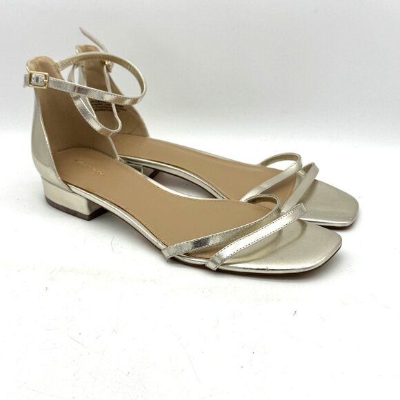 14th & Union Shoes - 14th & Union Jemma Block Heels Short Open Toe Gold Tone Metallic Buckle Womens 9